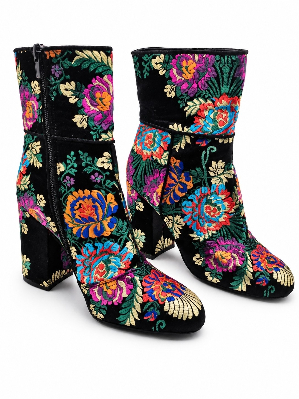 Steve Madden "Goldie" Floral Embroidered Brocade Booties, Sz 7.5